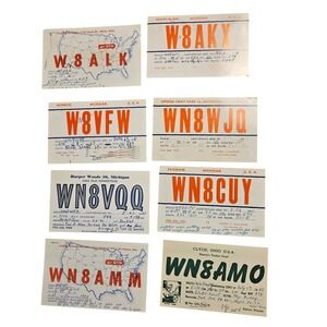 Lot of 8 Vintage‎ 1950s Michigan USA Ham Amateur Radio QSL Cards Postcards